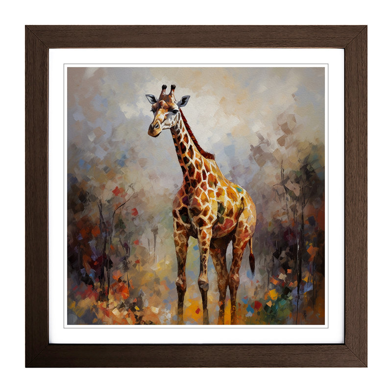 Giraffe Post-Impressionism - Single Picture Frame Print on Wood, Walnut
