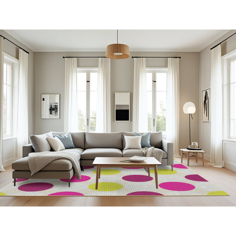Gris à pois rose/vert/Tapis décoratif gris Richarson, Rectangle 8 pi x 10 pi