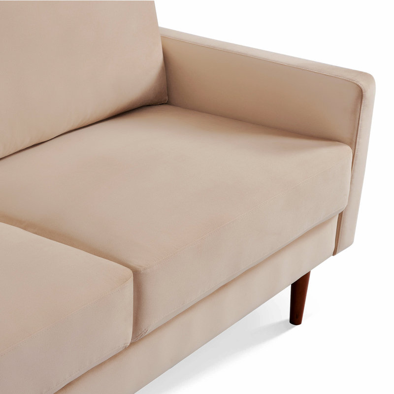 Ellmer Velvet Loveseat, Beige Velvet, 36.4" H x 68.9" W x 31.5" D