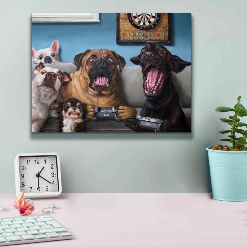 «Gamers» par Lucia Heffernan, reproduction sur toile tendue, H 12 po x l 16 po x P 0,75 po