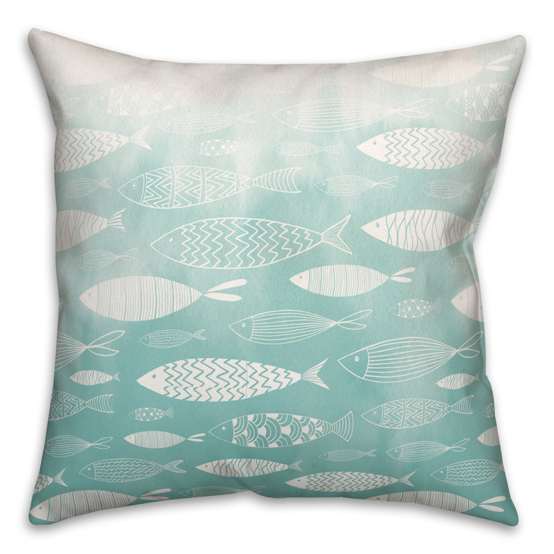  Watercolor Fish Square Pillow Cover & Insert, Teal