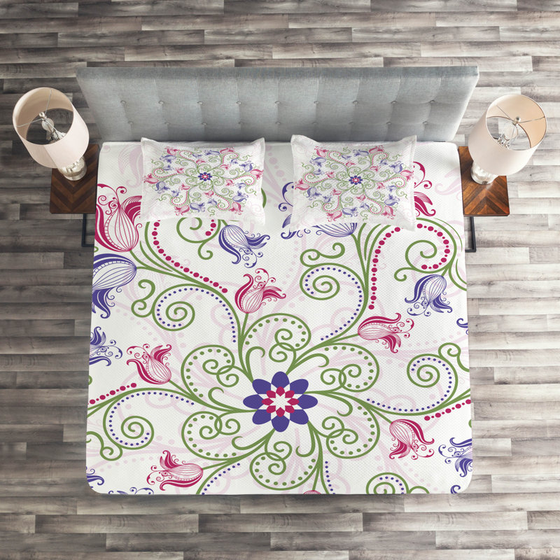 Flamingo Polyester Dots Coverlet, King Bedspread + 2 Shams, Floral