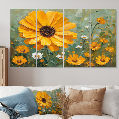 Yellow Green Summer Meadow Marigolds - Marigold Canvas Art Set