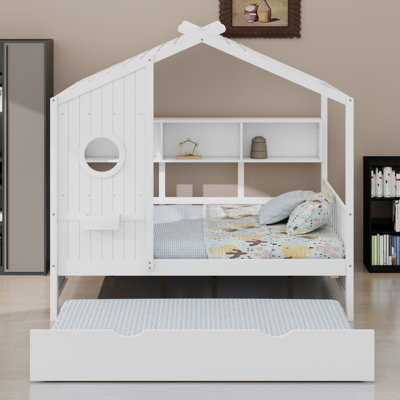 Lit contemporain, lit gigogne et tablette de rangement intégrée