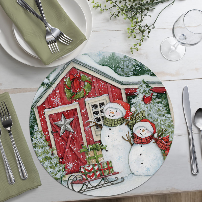 Ensemble de 4 napperons en plastique réversible Snowman's Farmhouse