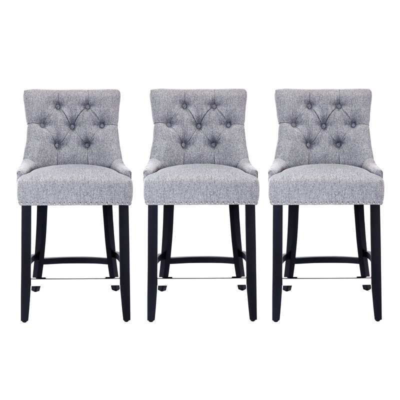 Wren 24" Counter Stool (Set of 3), Gray Linen/Black Frame