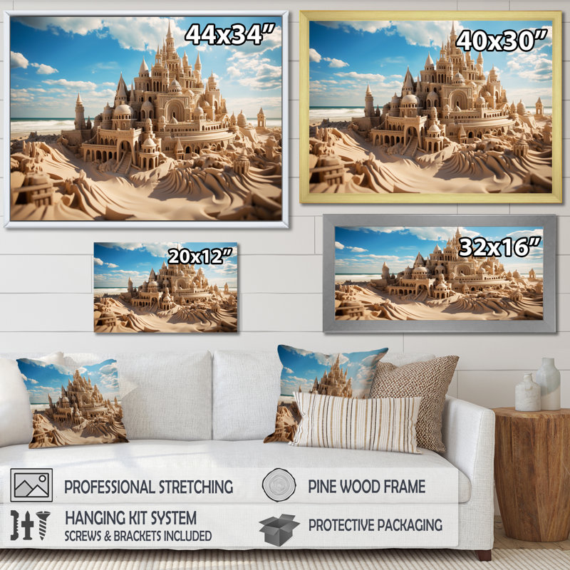 Allenah Beach Dune Caslte II sur toile, H 16 po x l 32 po x P 1 po, Cadre flottant noir