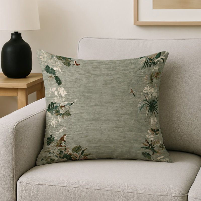 Coussin décoratif intérieur et extérieur Modern, Brun floral 59, Carré 18 po