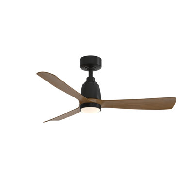 Kute 44 inch Indoor/Outdoor Smart Ceiling Fan with Black Knurled LED CCT Select Light Kit - Black with Koa Blades