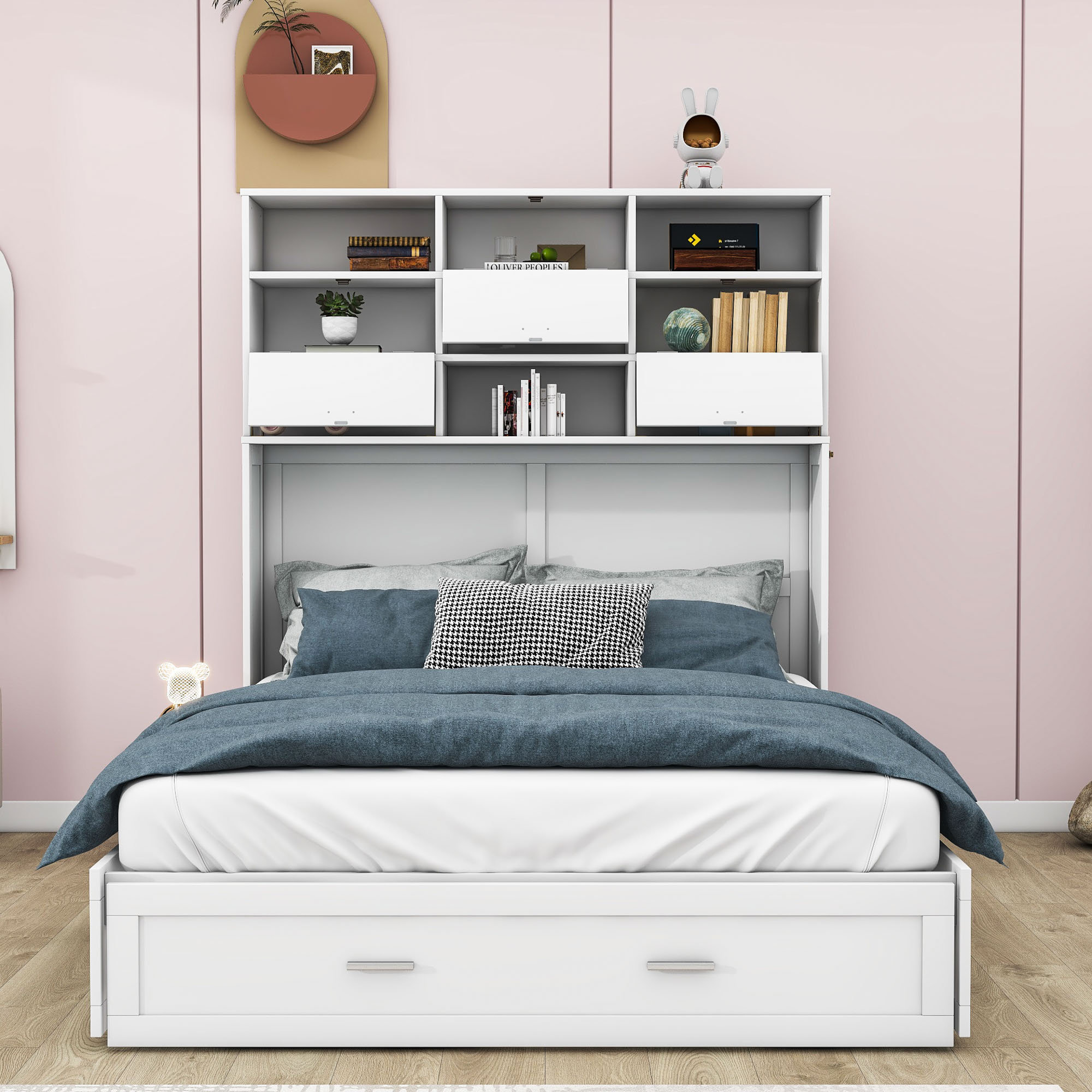 Wildon Home® Arnardo Queen Size Wood Murphy Bed with Shelves and a ...