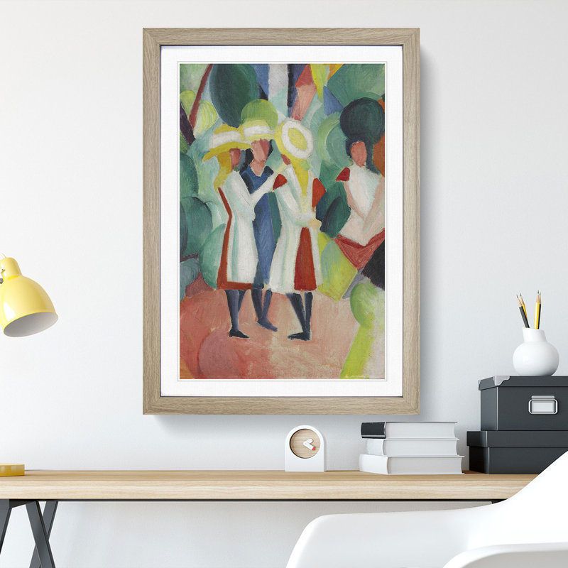 Three Girls by August Macke - Picture Frame Painting, 65cm H x 48cm W x 2cm D, Oak