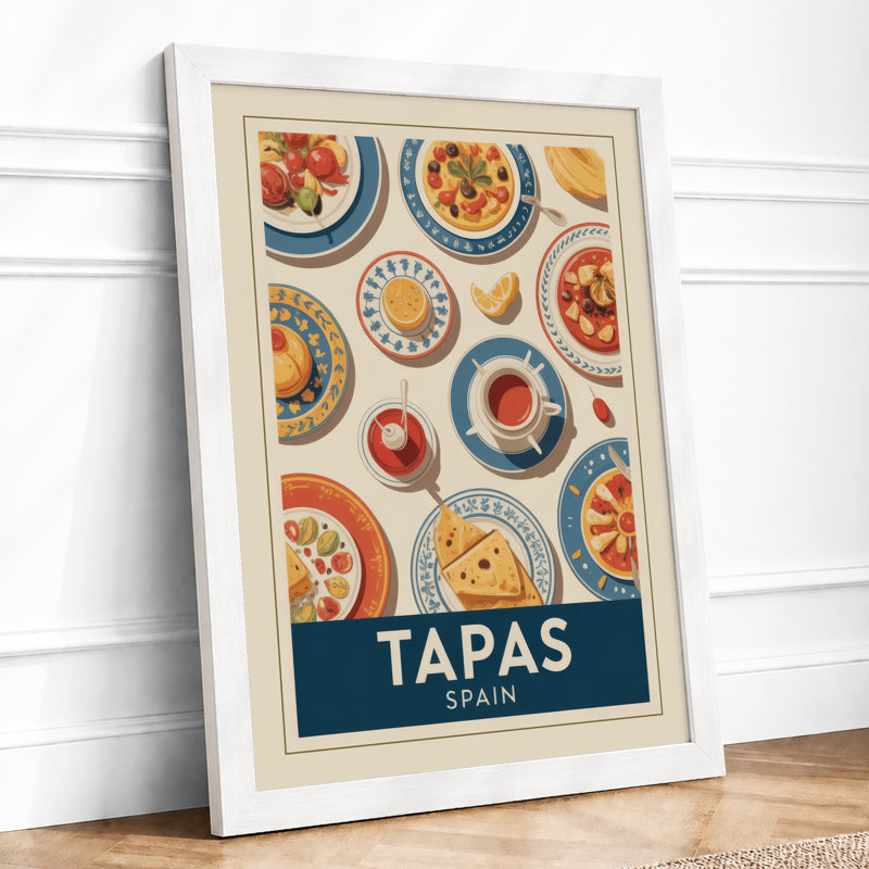 Tapas Spain Retro - Framed Print, A1 - 84.1 x 59.4 cm, White