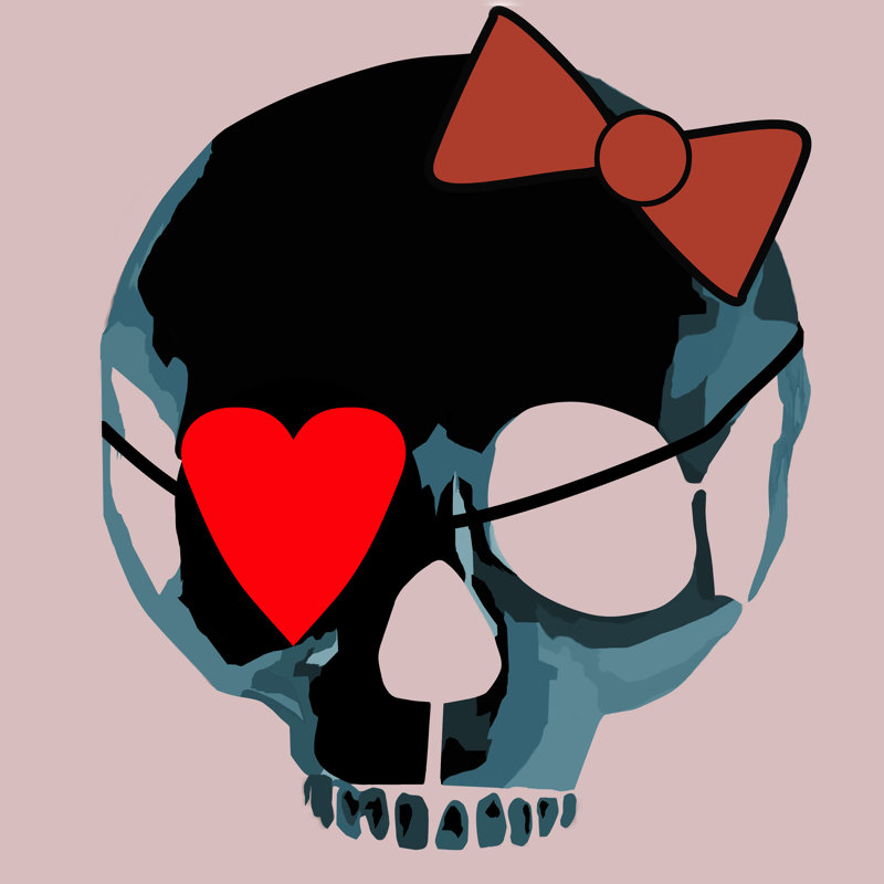 «Morristown Amy Smith Blue Skull with Bow», reproduction sur toile tendue, H 30 po x l 30 po, Cadre flottant érable, Non