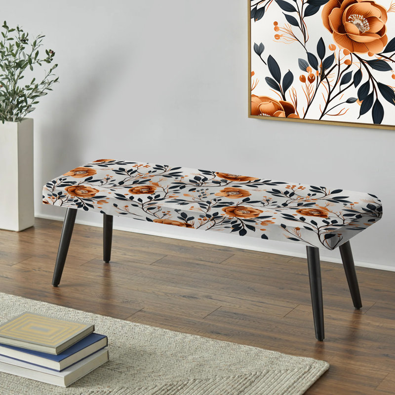 Élégance rétro de fleurs brunes - banc rembourré floral noir