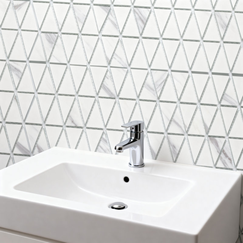 Art Deco 1" x 2" Glass Mosaic Tile, Carrare White/Gray