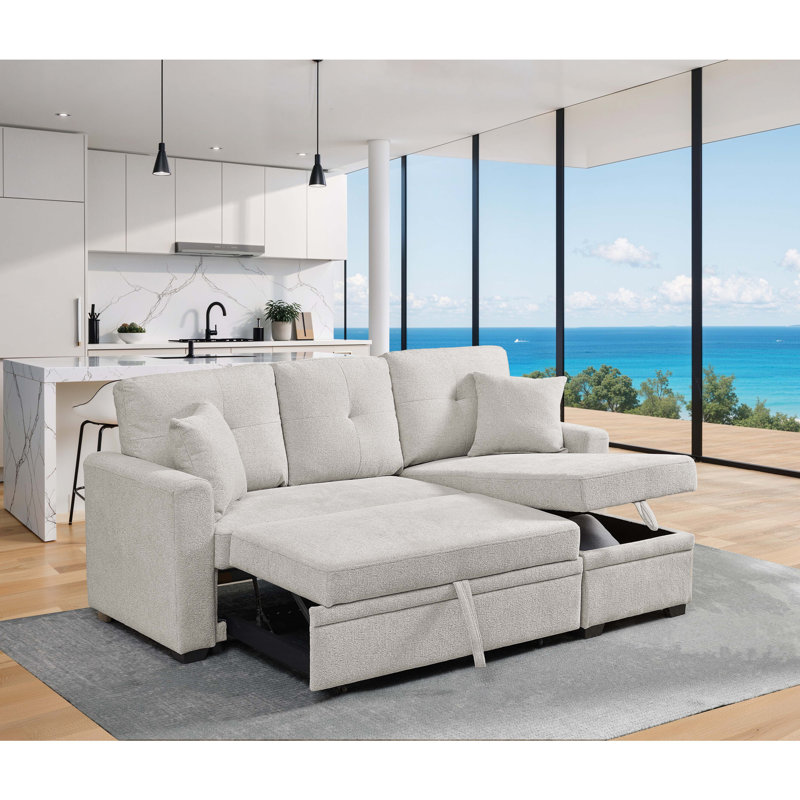 Canapé-lit rembourré Barrientez, H 35 po x l 84 po x P 54 po, Chenille amande