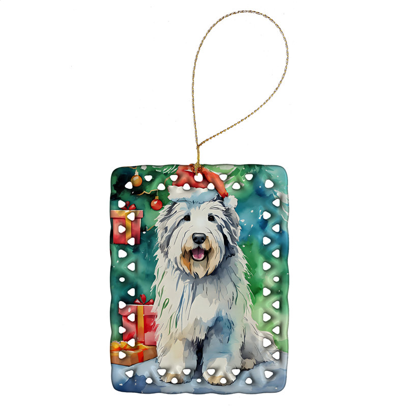Old English Sheepdog Christmas Porcelain Ornament, Old English Sheepdog 3545