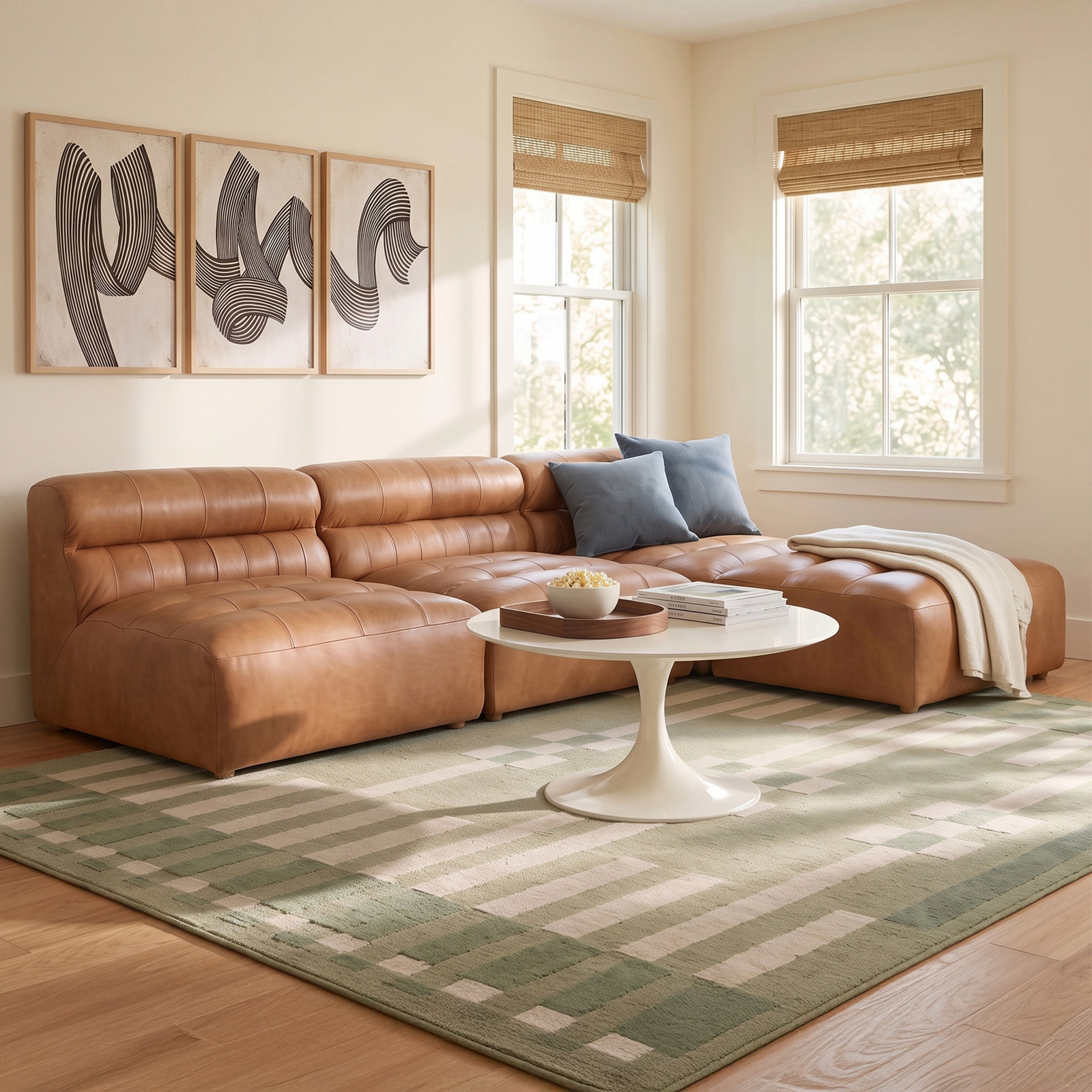 Anya Modular Upholstered Reversible Chaise L-Sectional, Brown Genuine Leather