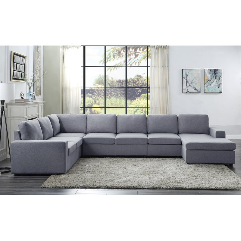 Canapé modulaire réversible en lin gris clair à 7 places 147 po Tifton, Lin gris pâle