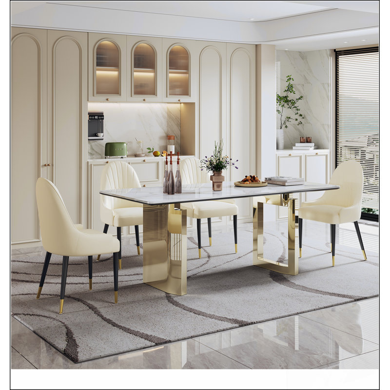 Table de salle à manger en verre fritté de 0,47 po, base en acier inoxydable