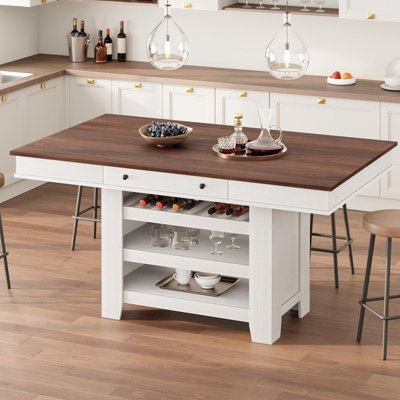 60" Counter Height Dining Table for 4, Farmhouse Large Rectangular Kitchen Table for 6 with Thick Table Top, Bar Height Dining Room Table with Deepene