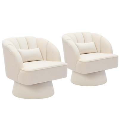 360° Swivel Accent Chair with High Back, Velvet Upholstered Barrel Chair on Wood Frame, for Small Space Reading Room or Bedroom, Beige (4 PCs)