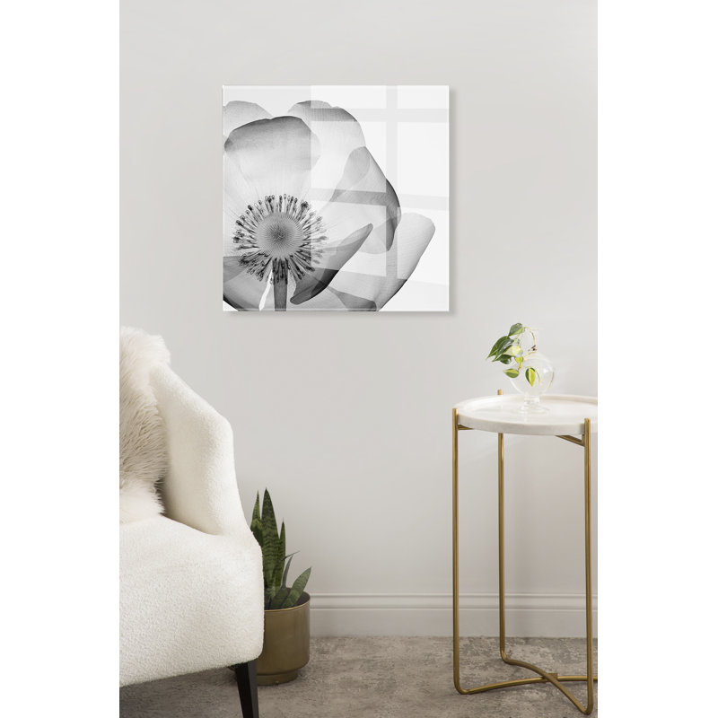 Black and White Poppy Floral Acrylic Wall Art, 27" x 27"