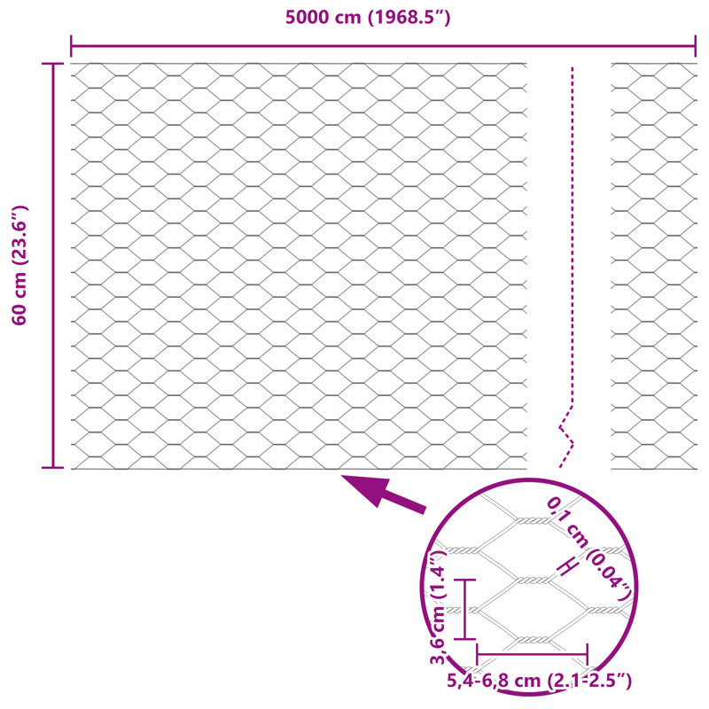 Hexagon Fence Grey Steel, 60cm H x 5000cm W
