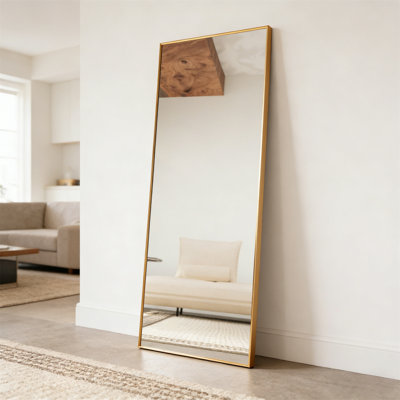 Full-Length Mirror With Stand  Gold Wall-Mounted Floor Mirror, Metal Frame, Tempered Glass For Living Room  Bedroom