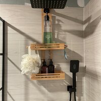 Crew & Axel Bamboo Hanging Shower Caddy Rustproof Made from Natural Bamboo  2 Level Storage Organizer Waterproof & Anti Stain - Over The Shower Head  Caddy 27 x 11 x 5 