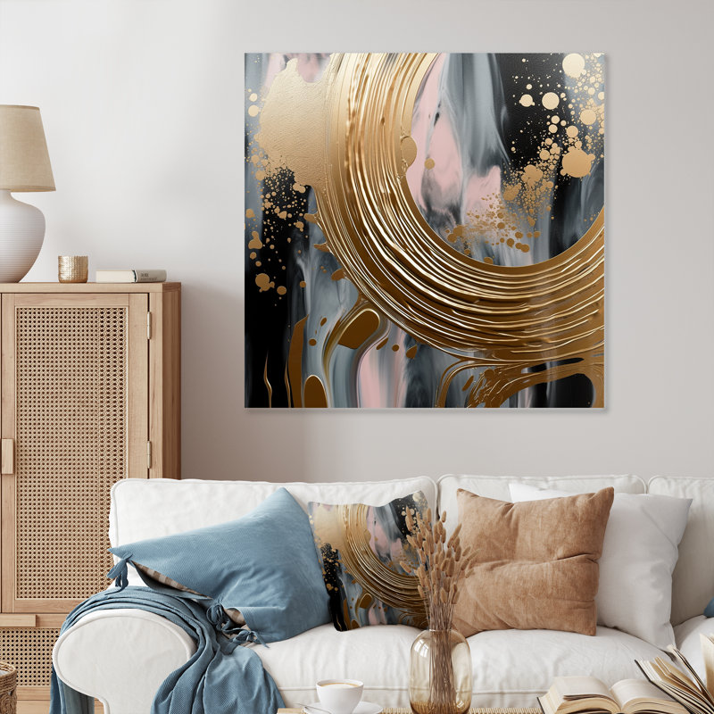 Abstract Golden And Pink Infinity Circles V - Abstract Shapes Metal Wall Art, 29" H x 29" W