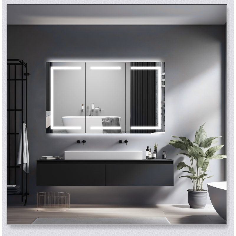 Armoire à pharmacie à bords biseautés sans cadre de l 24 po x H 36 po, rangement spacieux et charnières à fermeture douce pour les salles de bain modernes