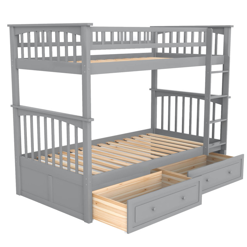Evolette Kids Twin Over Twin Bunk Bed with Drawers, Gray