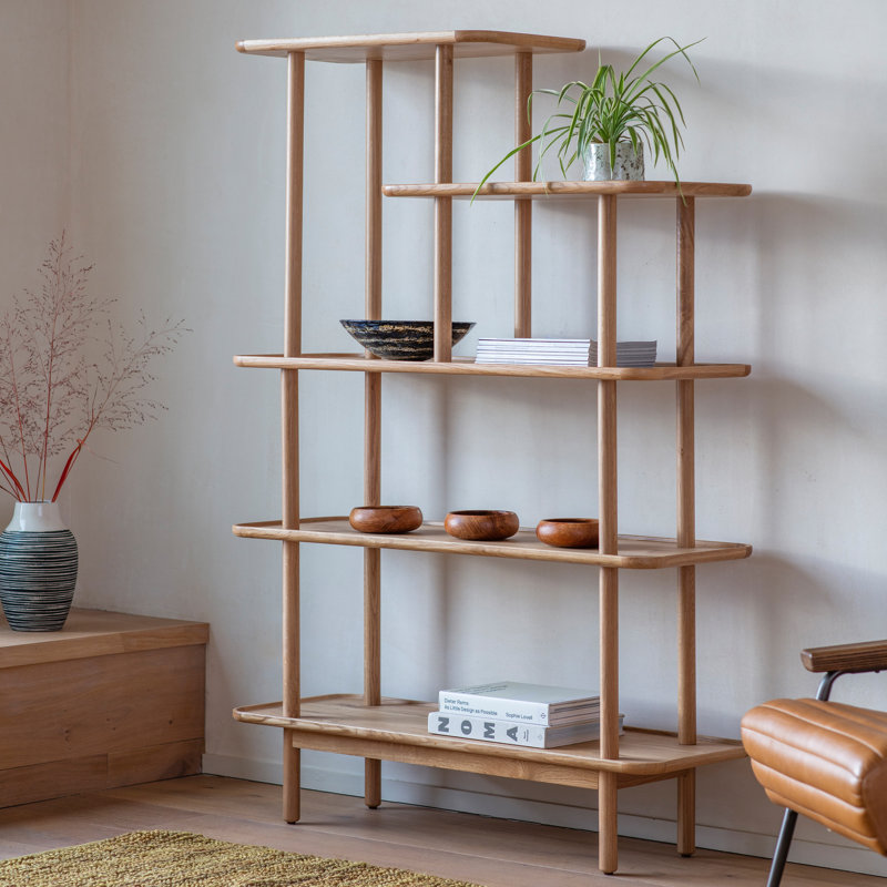 Serenity 160cm H x 110cm W Solid Wood Etagere Bookcase, Oak
