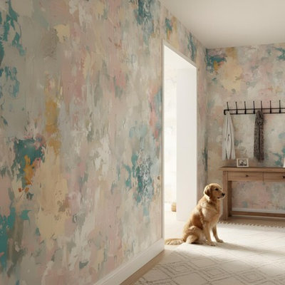 Murale aquarelle moderne abstrait bleu sarcelle, papier peint texturé au pinceau artistique, décoration murale pastel doux pour salon chambre à coucher