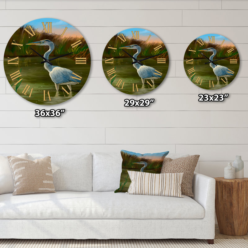 Blue Heron Wetland Bird - Horloge murale traditionnelle, Surdimensionné