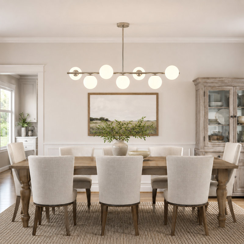 Lustre 7 lumières Kason, Nickel satiné, Blanc