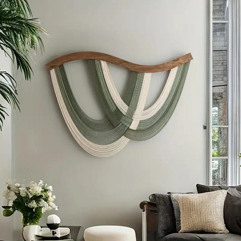 Bohemian Minimalist Fabric Wall Art - Green Beige Brown Cross Design Textured Wall Hanging For Wedding & Home Decor, No Electricity Needed, Easy To Hang Modern Rustic Decorative Accent, Boho Wall Art, Cute Room Decor, Hanging Wall Decor