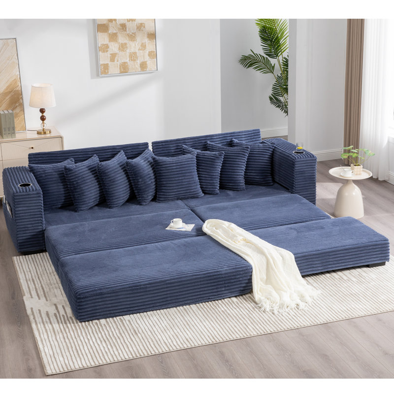 Canapé modulaire en L 110,75 po, Tissu bleu