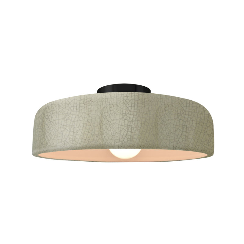 Plafonnier semi-encastré en céramique Dottie, Craquelure vert céladon, Noir mat, H 6 po x l 13 po x P 13 po