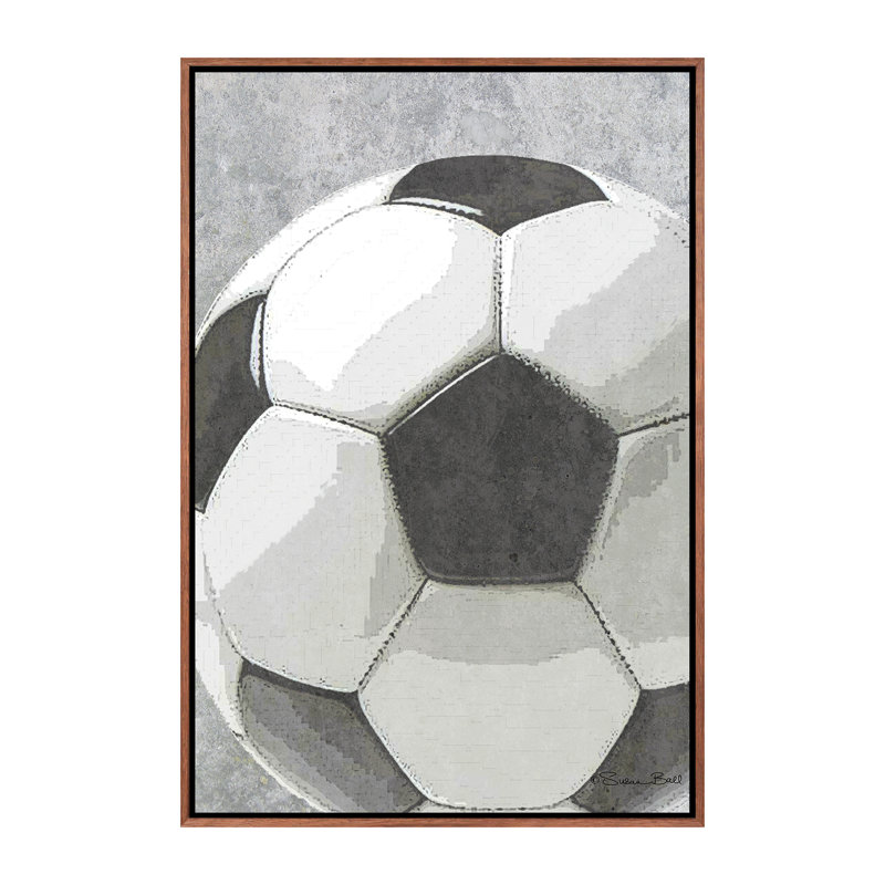 Sports Ball - Soccer par Susan Ball - reproduction, H 26 po x l 18 po x 1,5 po, Toile avec cadre brun, Pas de tapis