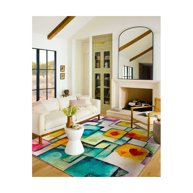 Tapis décoratif multicolore à rayures épaisses et tapis lavable, Rectangle 2 pi 4 po x 4 pi