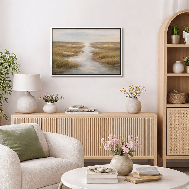 «Golden Marsh Path», œuvre d'art sur un paysage de marais tranquille, impression encadrée sur toile, H 24 po x l 36 po