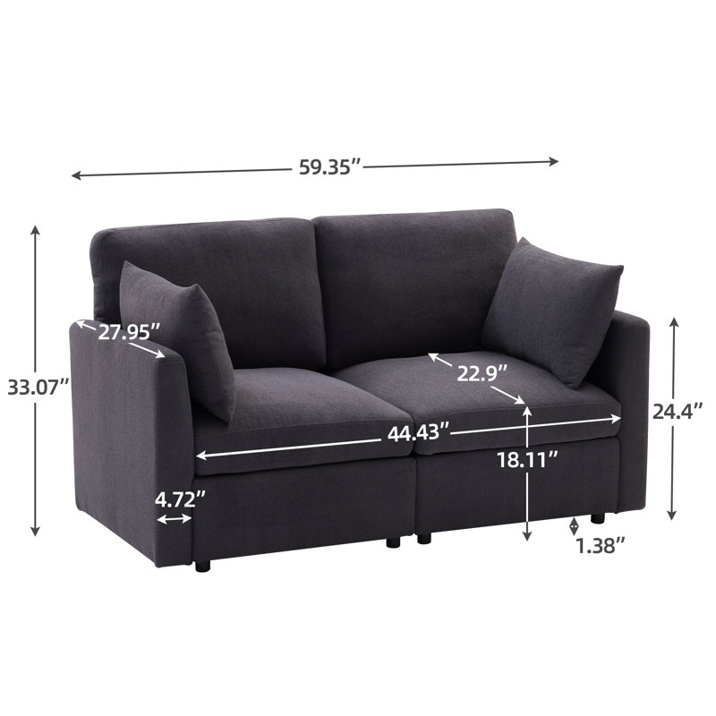 59" Upholstered Loveseat Modern Modular Sofa, Gray