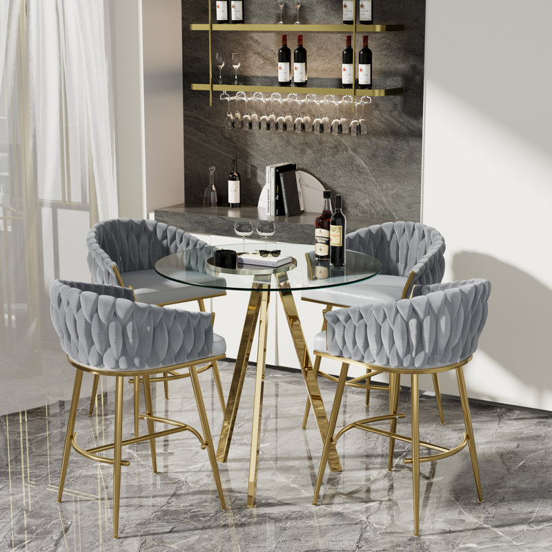 Round Bar Table and Bar Stools Set for 2-4, Gray, 5