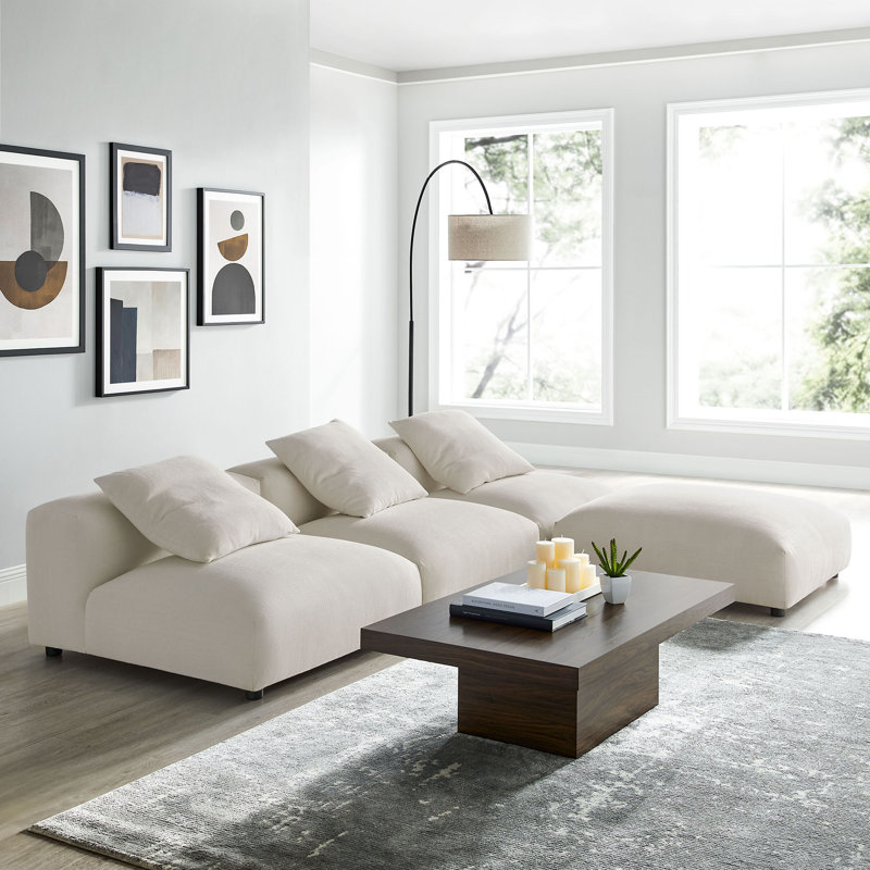 Solace 4-Piece Modular Upholstered Sectional Sofa, Salt Fabric