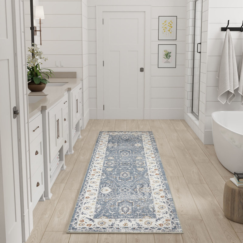 Tapis bleu rétro 2 pi x 6 pi Graceanna, Tapis de couloir 2 pi x 6 pi