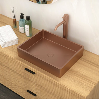 19"x15" Rose Gold Stainless Steel Bathroom Sink with Pop Up Drain
