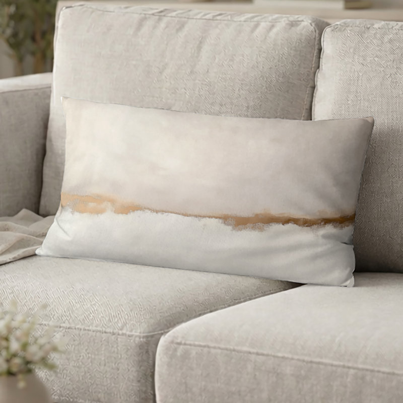 Coussin décoratif minimaliste - Coussin imprimé abstrait avec des lignes blanches et dorées, H 12 po x l 20 po