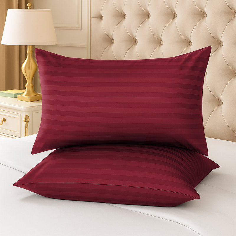 Luxury Microfiber Striped Pillowcases Set of 2 - Soft, Breathable & Wrinkle-Resistant Pillow Covers, Burgundy